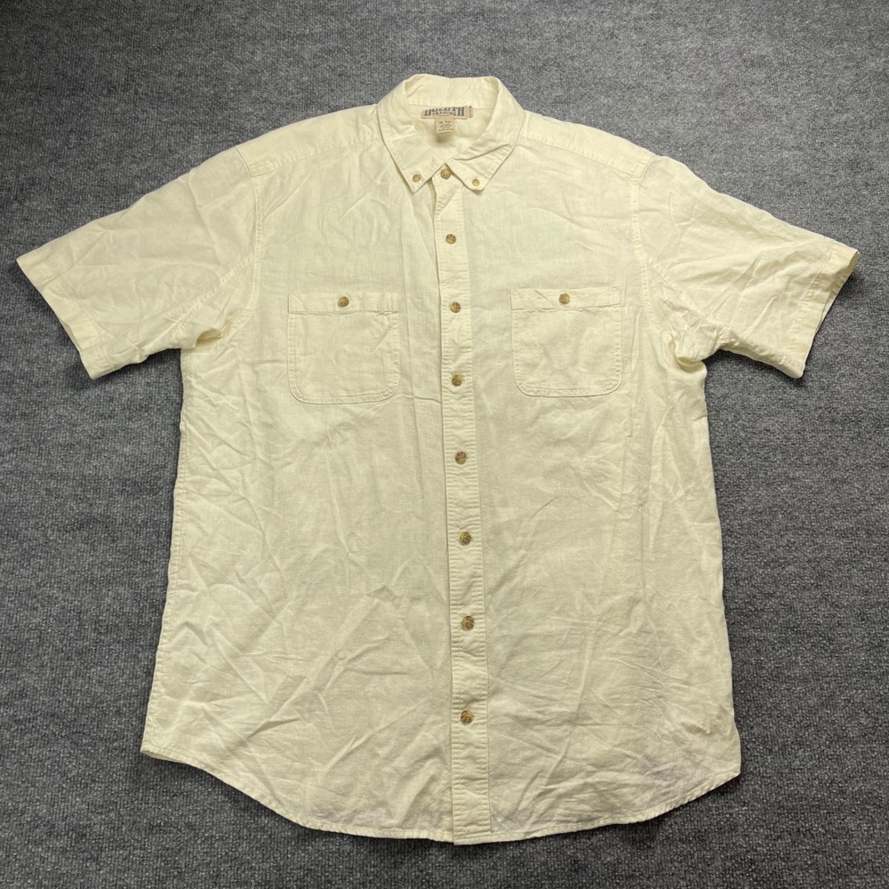 Duluth Trading Co Hemp Organic Cotton Shirt XL Tall Short Sleeve Cream